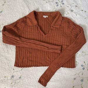Garage burnt orange polo crop long sleeve